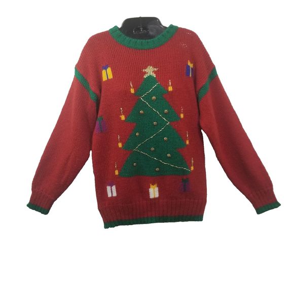 Vintage Design Zone Ugly Christmas Sweater Christmas Tree With Buttons Size Med - Picture 1 of 16